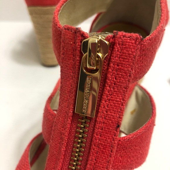 MICHAEL Michael Kors Linen Wedge Sandals Spiced Coral Size 5 - Picture 13 of 14